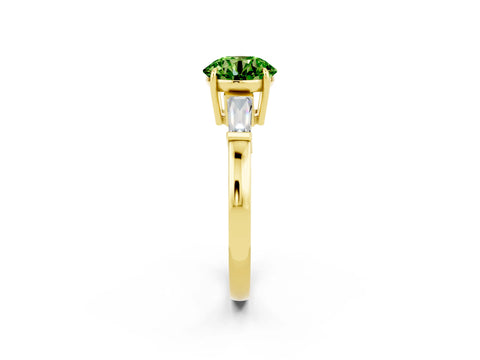 Yellow gold Round Cut Cut Diamond Ring with Tapered Baguette Side Stones in Four-Prong Setting_2