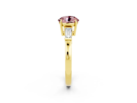 Yellow gold Round Cut Cut Diamond Ring with Tapered Baguette Side Stones in Four-Prong Setting_2