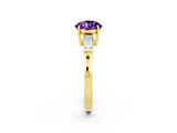 Yellow gold Round Cut Cut Diamond Ring with Tapered Baguette Side Stones in Four-Prong Setting_2