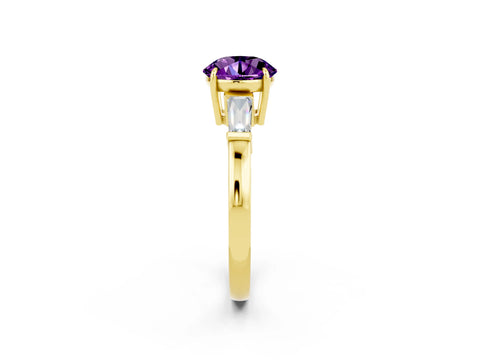 Yellow gold Round Cut Cut Diamond Ring with Tapered Baguette Side Stones in Four-Prong Setting_2