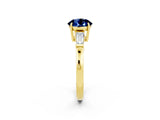 Yellow gold Round Cut Cut Diamond Ring with Tapered Baguette Side Stones in Four-Prong Setting_2
