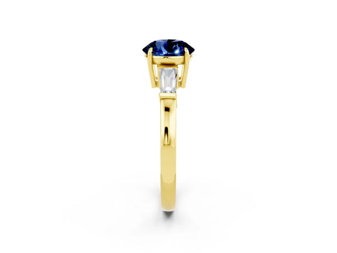 Yellow gold Round Cut Cut Diamond Ring with Tapered Baguette Side Stones in Four-Prong Setting_2