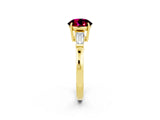 Yellow gold Round Cut Cut Diamond Ring with Tapered Baguette Side Stones in Four-Prong Setting_2