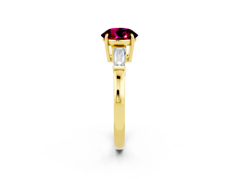 Yellow gold Round Cut Cut Diamond Ring with Tapered Baguette Side Stones in Four-Prong Setting_2