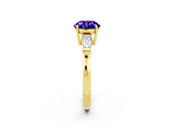 Yellow gold Round Cut Cut Diamond Ring with Tapered Baguette Side Stones in Four-Prong Setting_2