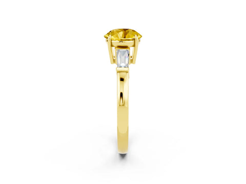 Yellow gold Round Cut Cut Diamond Ring with Tapered Baguette Side Stones in Four-Prong Setting_2