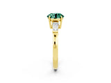 Yellow gold Round Cut Cut Diamond Ring with Tapered Baguette Side Stones in Four-Prong Setting_2