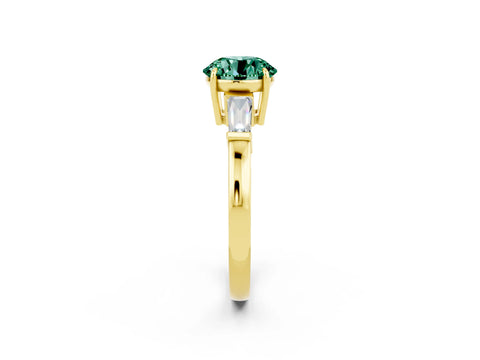 Yellow gold Round Cut Cut Diamond Ring with Tapered Baguette Side Stones in Four-Prong Setting_2