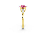 Yellow gold Round Cut Cut Diamond Ring with Tapered Baguette Side Stones in Four-Prong Setting_2