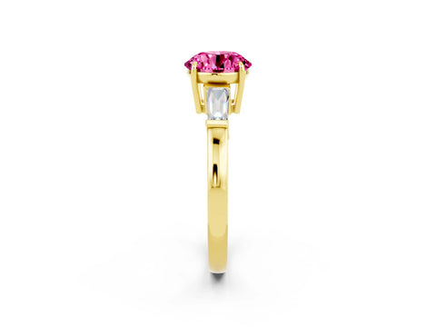 Yellow gold Round Cut Cut Diamond Ring with Tapered Baguette Side Stones in Four-Prong Setting_2