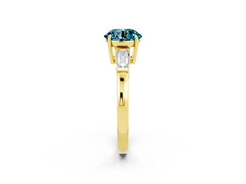 Yellow gold Round Cut Cut Diamond Ring with Tapered Baguette Side Stones in Four-Prong Setting_2