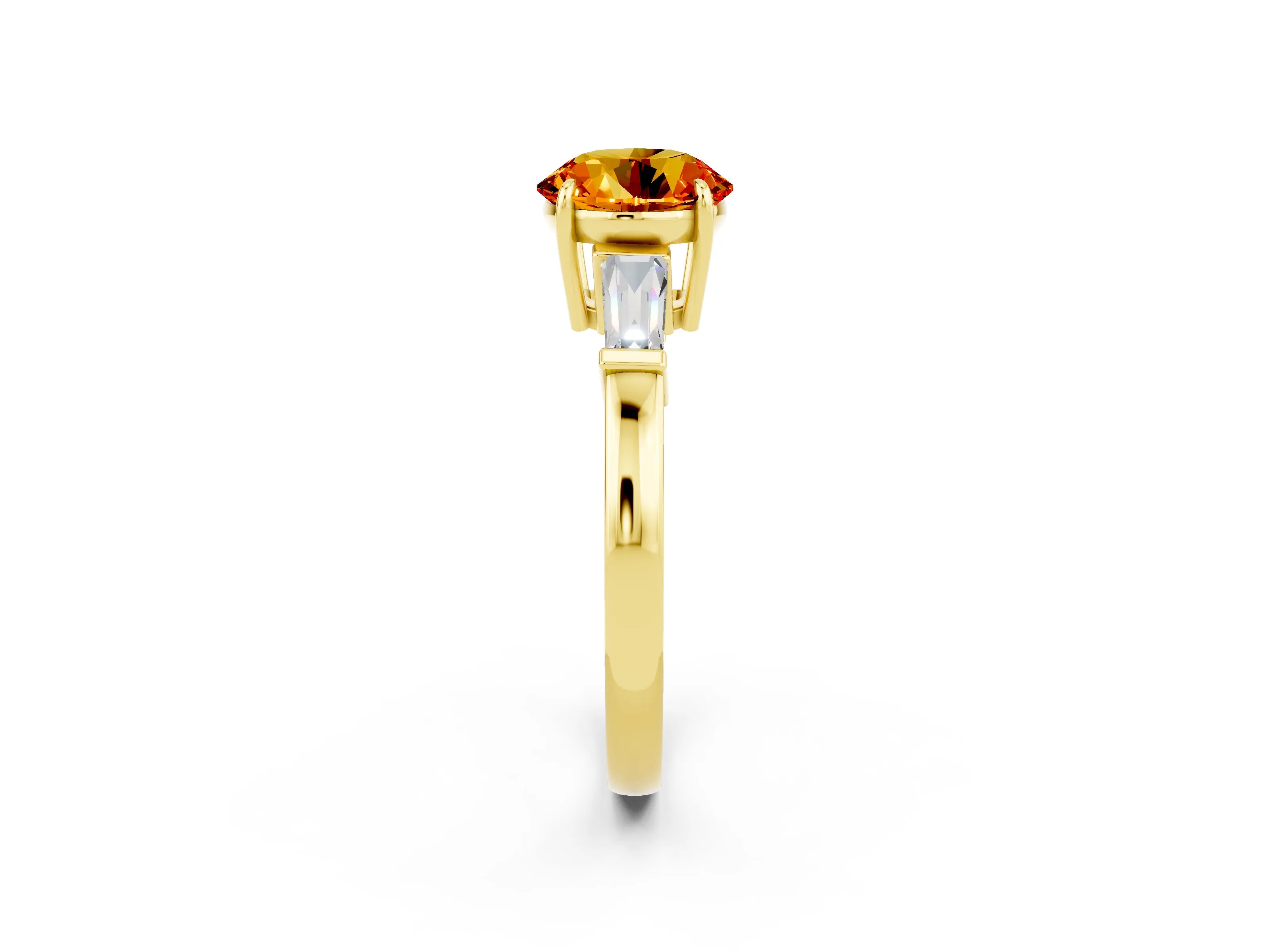 Yellow gold Round Cut Cut Diamond Ring with Tapered Baguette Side Stones in Four-Prong Setting_2