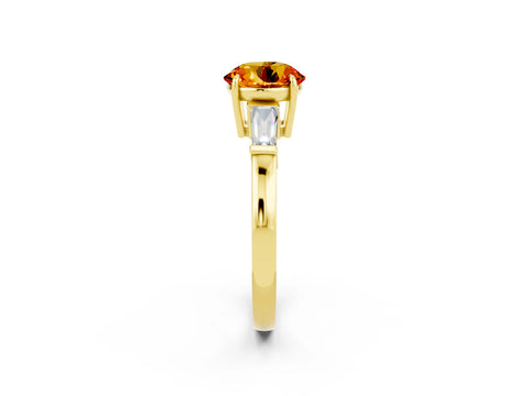 Yellow gold Round Cut Cut Diamond Ring with Tapered Baguette Side Stones in Four-Prong Setting_2