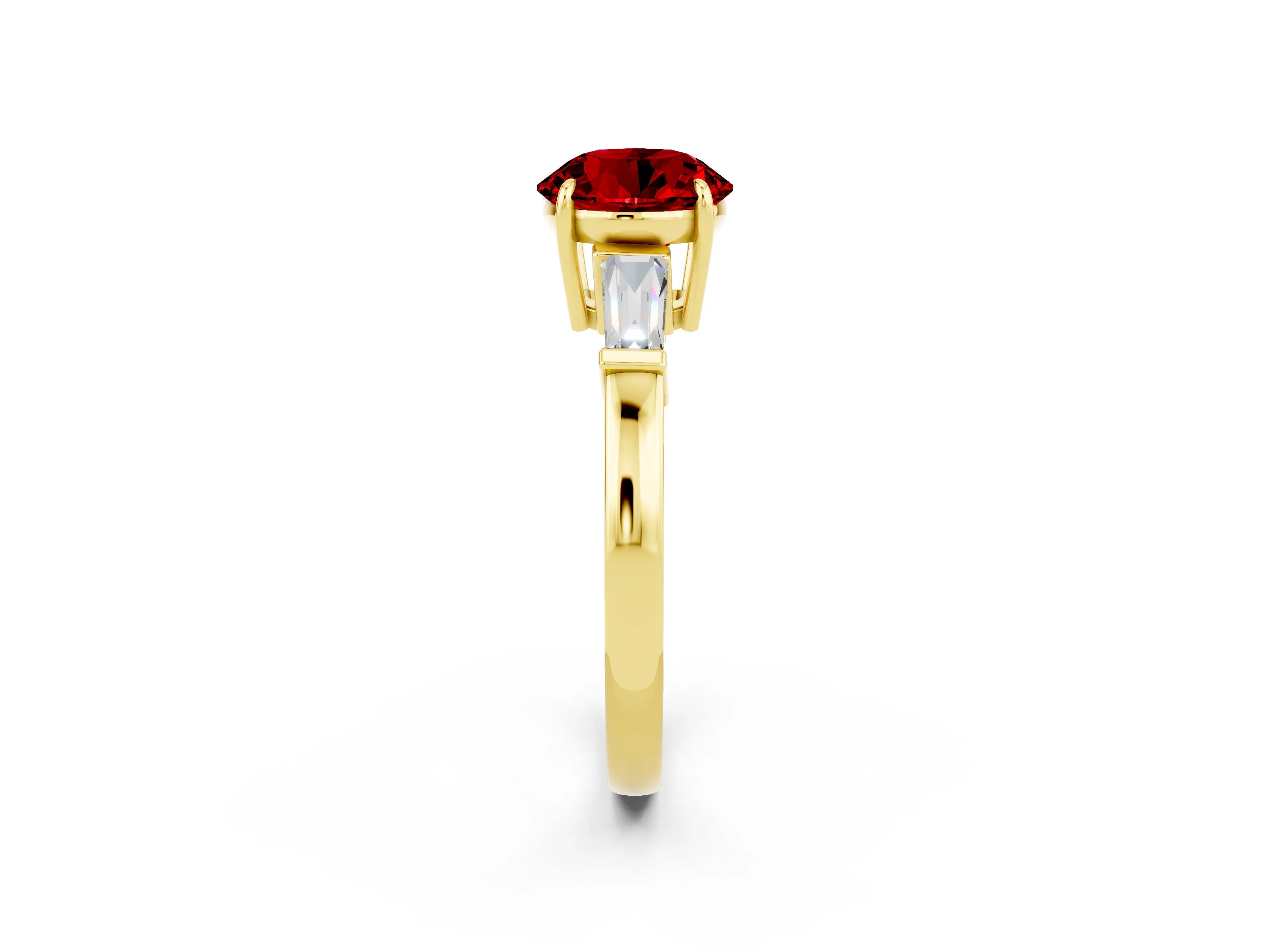 Yellow gold Round Cut Cut Diamond Ring with Tapered Baguette Side Stones in Four-Prong Setting_2