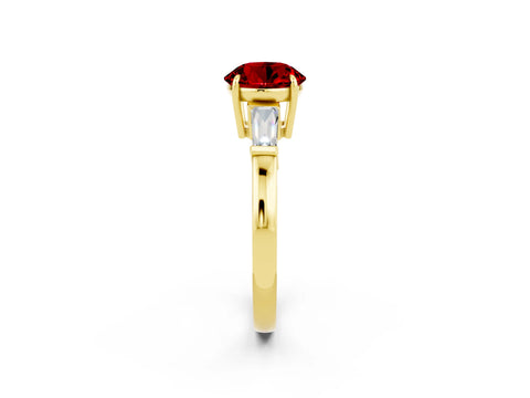 Yellow gold Round Cut Cut Diamond Ring with Tapered Baguette Side Stones in Four-Prong Setting_2