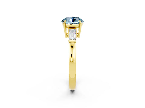 Yellow gold Round Cut Cut Diamond Ring with Tapered Baguette Side Stones in Four-Prong Setting_2