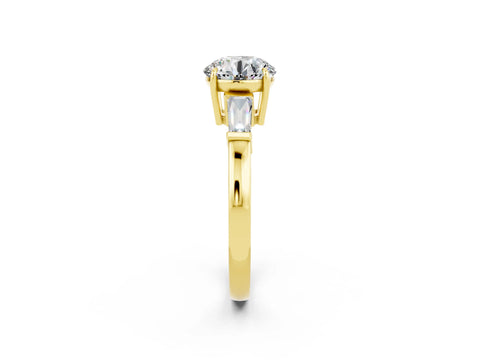 Yellow gold Round Cut Cut Diamond Ring with Tapered Baguette Side Stones in Four-Prong Setting_2