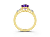 Yellow gold Round Cut Cut Diamond Ring with Tapered Baguette Side Stones in Four-Prong Setting_3
