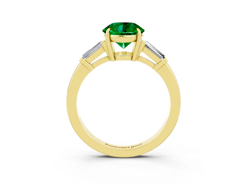 Yellow gold Round Cut Cut Diamond Ring with Tapered Baguette Side Stones in Four-Prong Setting_3