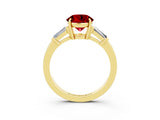 Yellow gold Round Cut Cut Diamond Ring with Tapered Baguette Side Stones in Four-Prong Setting_3