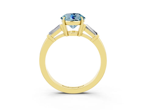 Yellow gold Round Cut Cut Diamond Ring with Tapered Baguette Side Stones in Four-Prong Setting_3