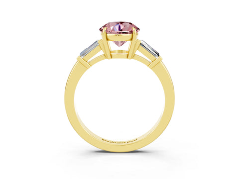 Yellow gold Round Cut Cut Diamond Ring with Tapered Baguette Side Stones in Four-Prong Setting_3