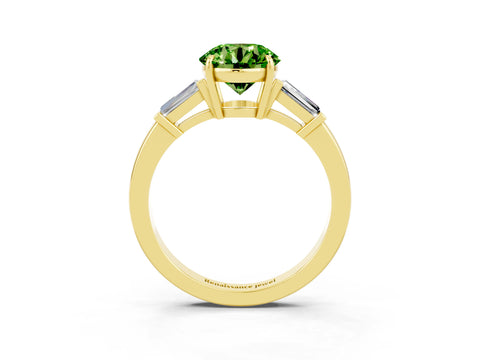 Yellow gold Round Cut Cut Diamond Ring with Tapered Baguette Side Stones in Four-Prong Setting_3