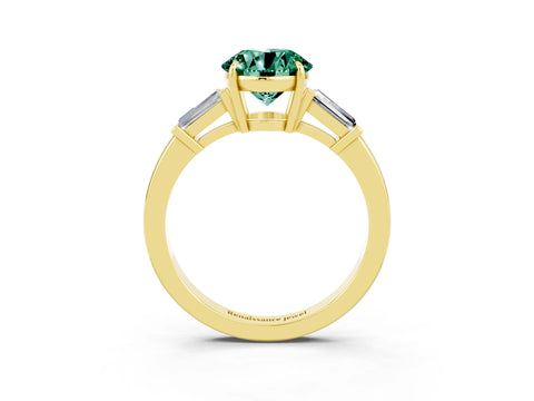Yellow gold Round Cut Cut Diamond Ring with Tapered Baguette Side Stones in Four-Prong Setting_3