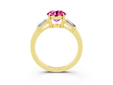 Yellow gold Round Cut Cut Diamond Ring with Tapered Baguette Side Stones in Four-Prong Setting_3
