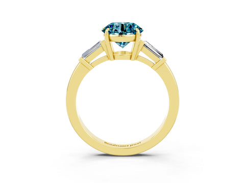 Yellow gold Round Cut Cut Diamond Ring with Tapered Baguette Side Stones in Four-Prong Setting_3