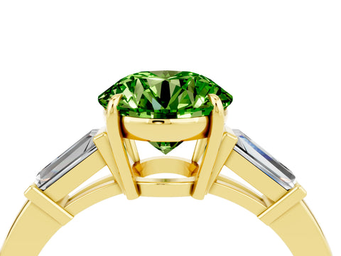 Yellow gold Round Cut Cut Diamond Ring with Tapered Baguette Side Stones in Four-Prong Setting_4