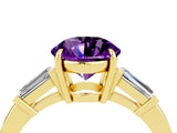 Yellow gold Round Cut Cut Diamond Ring with Tapered Baguette Side Stones in Four-Prong Setting_4