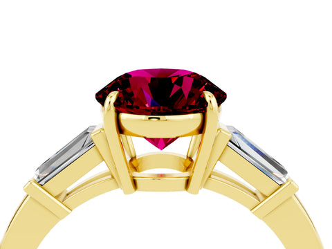 Yellow gold Round Cut Cut Diamond Ring with Tapered Baguette Side Stones in Four-Prong Setting_4