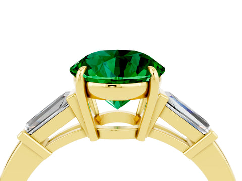 Yellow gold Round Cut Cut Diamond Ring with Tapered Baguette Side Stones in Four-Prong Setting_4