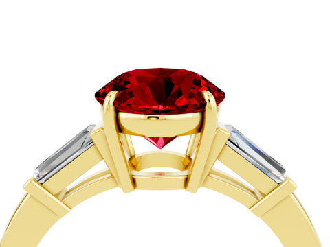 Yellow gold Round Cut Cut Diamond Ring with Tapered Baguette Side Stones in Four-Prong Setting_4