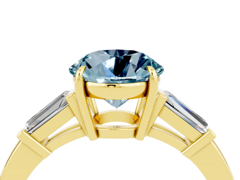 Yellow gold Round Cut Cut Diamond Ring with Tapered Baguette Side Stones in Four-Prong Setting_4
