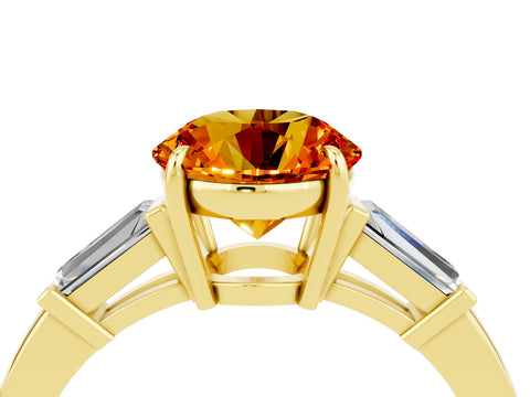 Yellow gold Round Cut Cut Diamond Ring with Tapered Baguette Side Stones in Four-Prong Setting_4