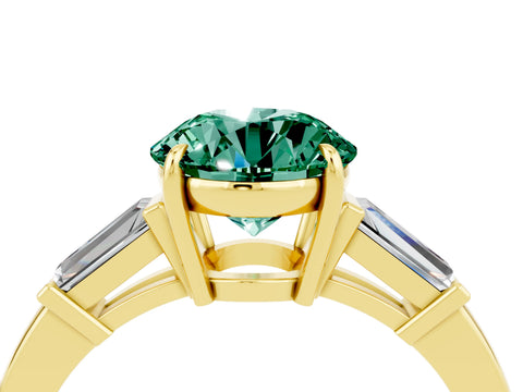 Yellow gold Round Cut Cut Diamond Ring with Tapered Baguette Side Stones in Four-Prong Setting_4