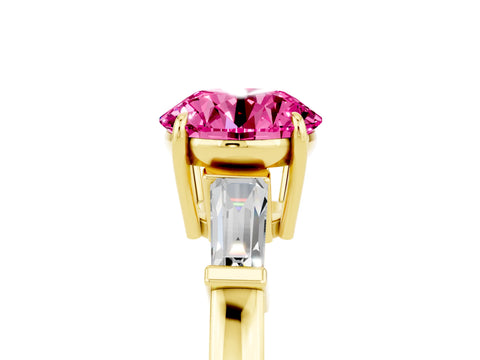 Yellow gold Round Cut Cut Diamond Ring with Tapered Baguette Side Stones in Four-Prong Setting_5