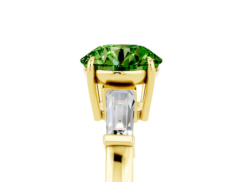 Yellow gold Round Cut Cut Diamond Ring with Tapered Baguette Side Stones in Four-Prong Setting_5
