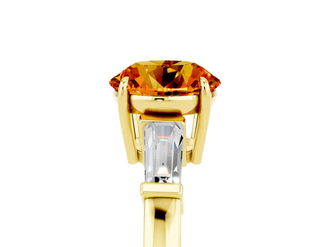 Yellow gold Round Cut Cut Diamond Ring with Tapered Baguette Side Stones in Four-Prong Setting_5