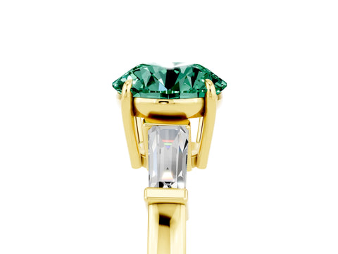 Yellow gold Round Cut Cut Diamond Ring with Tapered Baguette Side Stones in Four-Prong Setting_5