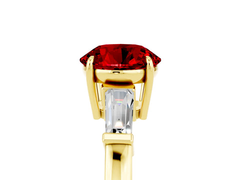 Yellow gold Round Cut Cut Diamond Ring with Tapered Baguette Side Stones in Four-Prong Setting_5