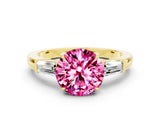 Yellow gold Round Cut Cut Diamond Ring with Tapered Baguette Side Stones in Four-Prong Setting