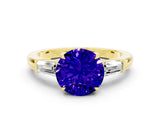 Yellow gold Round Cut Cut Diamond Ring with Tapered Baguette Side Stones in Four-Prong Setting