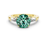 Yellow gold Round Cut Cut Diamond Ring with Tapered Baguette Side Stones in Four-Prong Setting