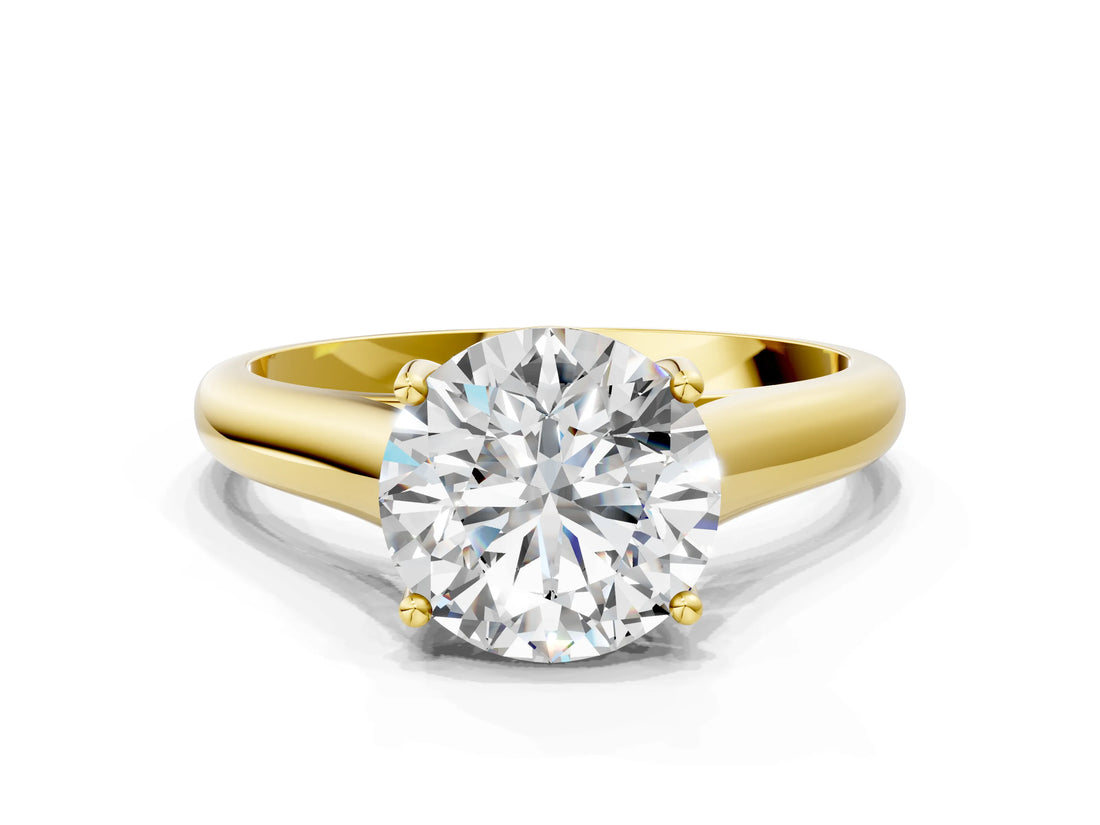 Yellow gold Round Cut Cut Diamond Solitaire Engagement Ring with Tapered Plain Band and Four-Prong Setting_15