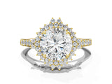 Yellow gold Round Cut Cut Diamond Sunburst Halo Engagement Ring with Pavé Band_3