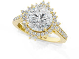 Yellow gold Round Cut Cut Diamond Sunburst Halo Engagement Ring with Pavé Band_4