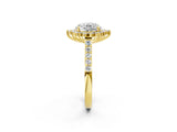 Yellow gold Round Cut Cut Diamond Sunburst Halo Engagement Ring with Pavé Band_5